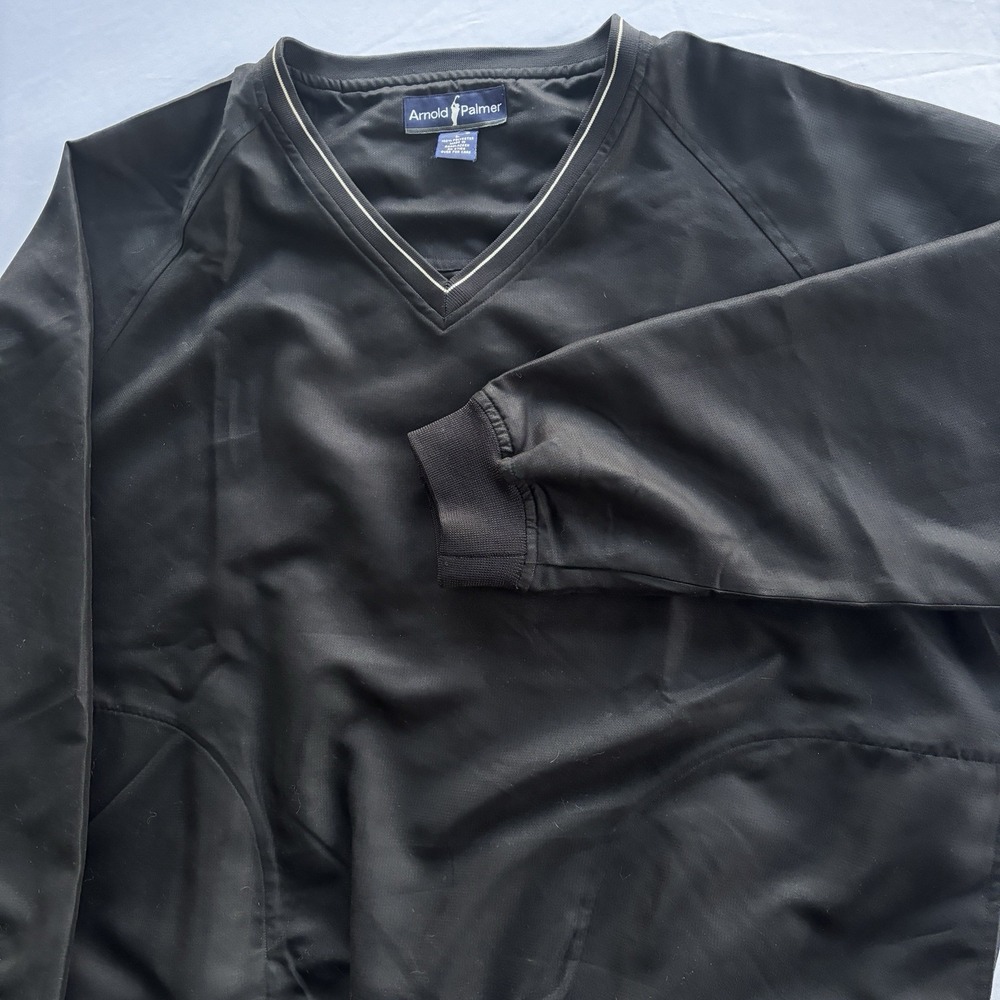 Arnold‎ Palmer Men's Black Golf Pullover Windbreaker Lined V-Neck Size Large